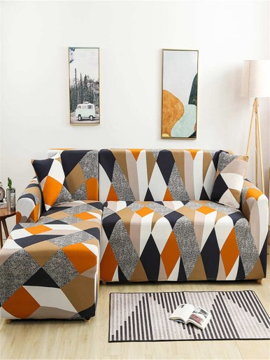 1pc Geometric Pattern Stretchy Sofa Cover Without Cushion Cover