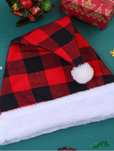 1pc Gingham Pattern Christmas Hat