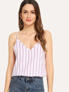 Double V-Neck Striped Cami Top