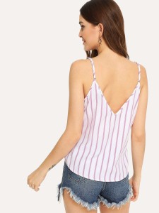 Double V-Neck Striped Cami Top