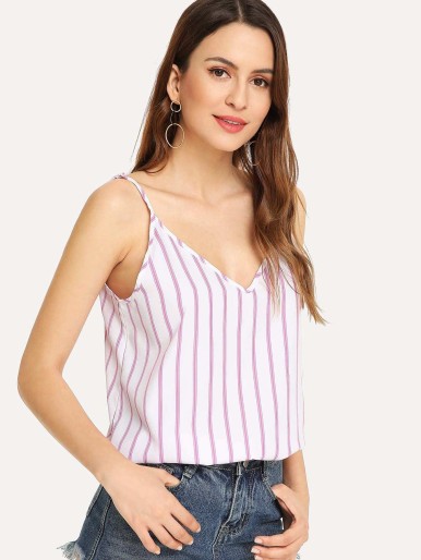 Double V-Neck Striped Cami Top