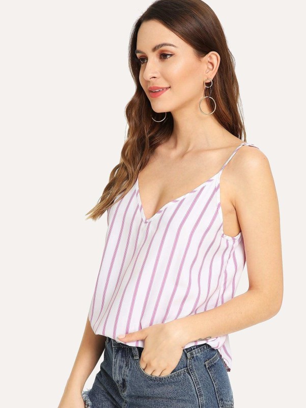 Double V-Neck Striped Cami Top