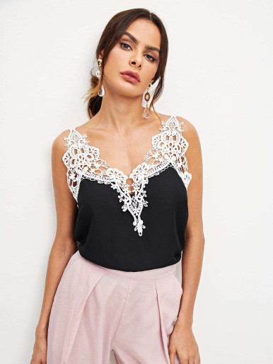 Lace Embroidered Appliques Cami Top