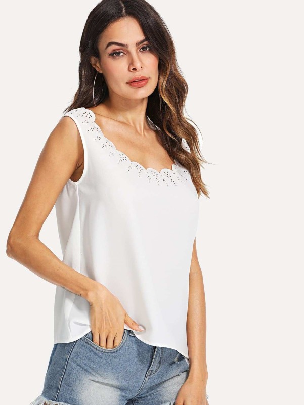 Scalloped Laser Cut Tank Top