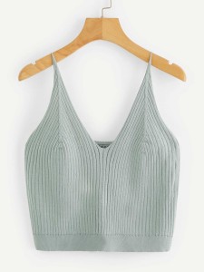 V Neck Rib-knit Cami Top