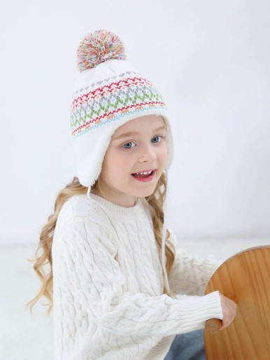 1pc Toddler Girls Geo Pattern Hat & 1pc Scarf & 1pair Gloves