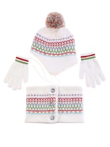 1pc Toddler Girls Geo Pattern Hat & 1pc Scarf & 1pair Gloves