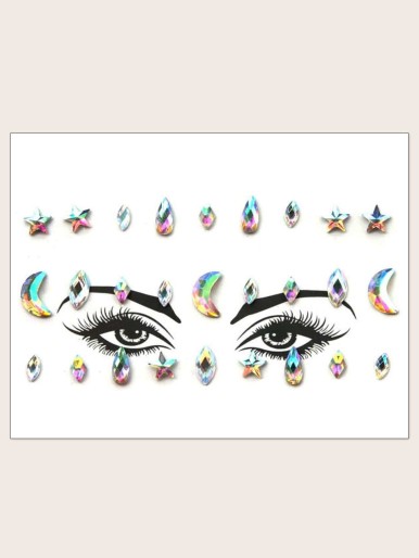 1sheet Star & Moon Shaped Rhinestone Eye Tattoo Sticker