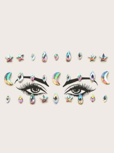 1sheet Star & Moon Shaped Rhinestone Eye Tattoo Sticker