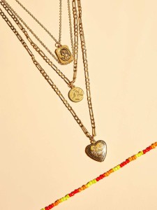 2pcs Heart & Disc Charm Necklace
