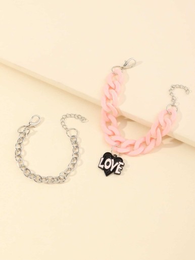 2pcs Toddler Girls Letter Charm Chain Bracelet