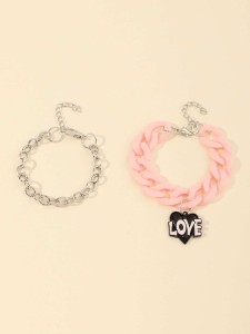 2pcs Toddler Girls Letter Charm Chain Bracelet