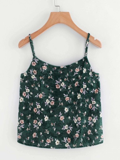 Flower Print Velvet Cami Top