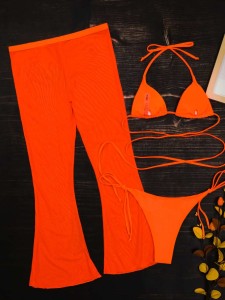 3pack Neon Orange Micro Triangle Thong Bikini Swimsuit