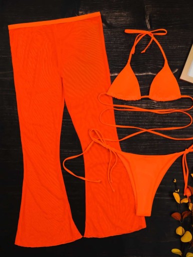 3pack Neon Orange Micro Triangle Thong Bikini Swimsuit