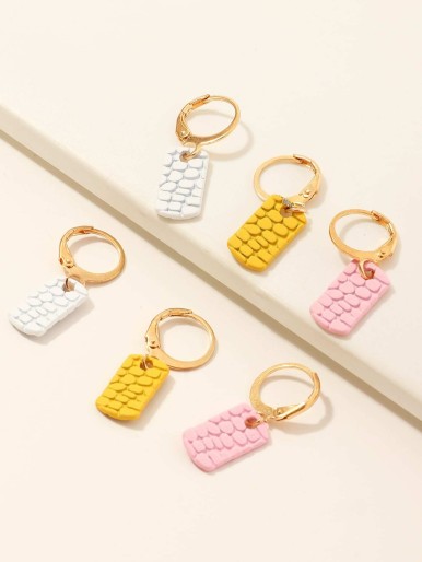 3pairs Girls Rectangular Drop Earrings