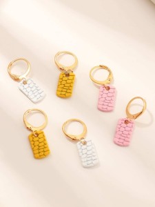 3pairs Girls Rectangular Drop Earrings