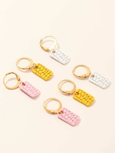 3pairs Girls Rectangular Drop Earrings