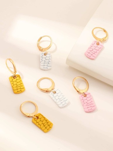 3pairs Girls Rectangular Drop Earrings