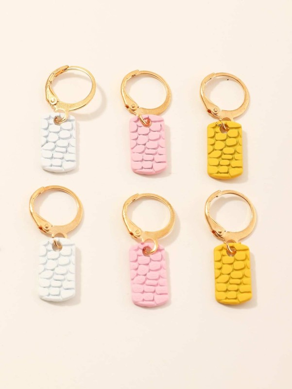 3pairs Girls Rectangular Drop Earrings