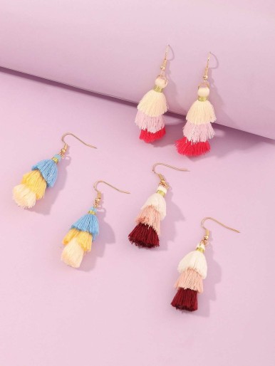 3pairs Toddler Girls Tassel Drop Earrings