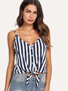 Button Placket Knot Front Cami Top