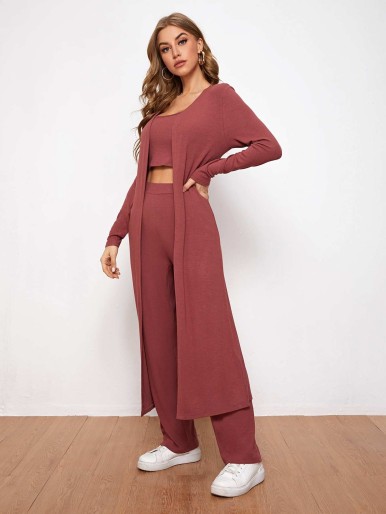 SHEIN Tall Drop Shoulder Open Front Coat & Cami Top & Leggings