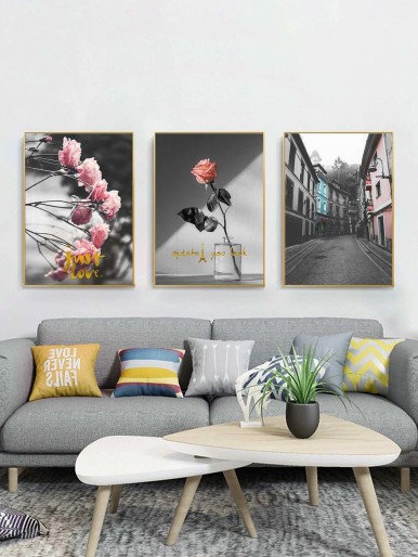 3pcs Flower Print Wall Painting Without Frame