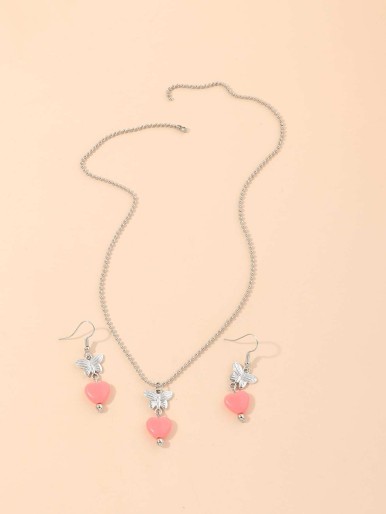 3pcs Girls Butterfly Jewelry Set