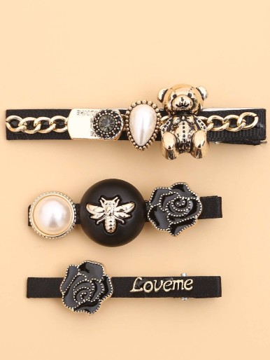 3pcs Flower Decor Hair Clip