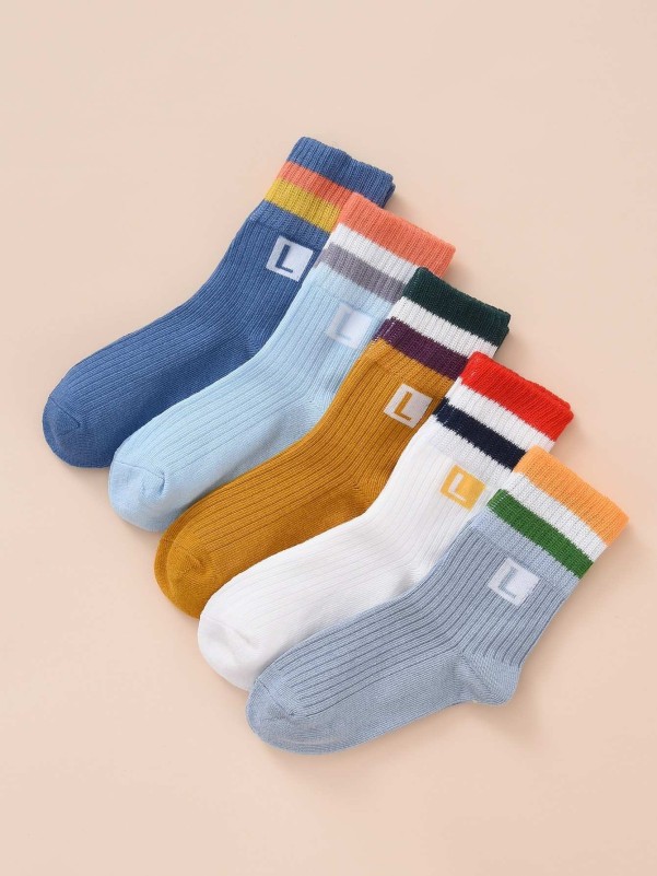 5pairs  Toddler Kids Striped Pattern Socks