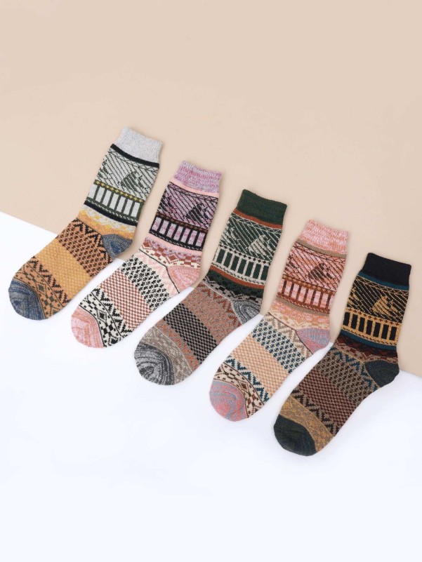 5pairs Men Vintage Pattern Socks