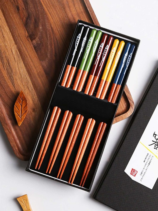 5pairs Random Color Wooden Chopstick