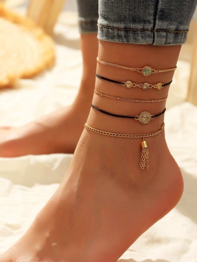 5pcs Chain Tassel Decor Anklet