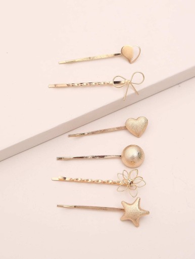 6pcs Heart Decor Bobby Pin