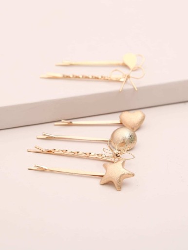 6pcs Heart Decor Bobby Pin