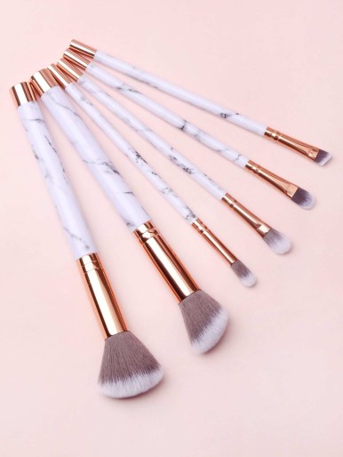 6pcs Marble Pattern Handle Makeup Brush Set