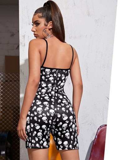 All Over Skull Print Jumpsuit