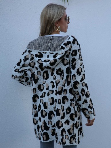 Leopard print sales hooded cardigan