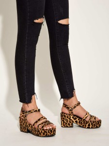 Leopard Print Ankle Strap Chunky Heels