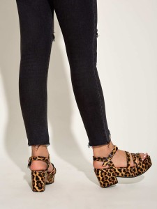 Leopard Print Ankle Strap Chunky Heels