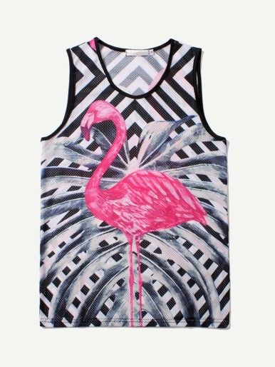 Men Flamingos Print Striped Vest