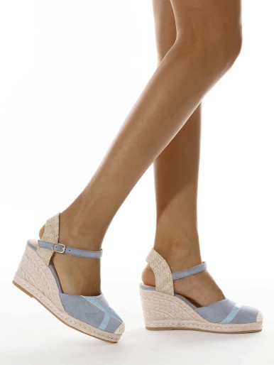 Ankle Strap Espadrille Heeled Court Wedges