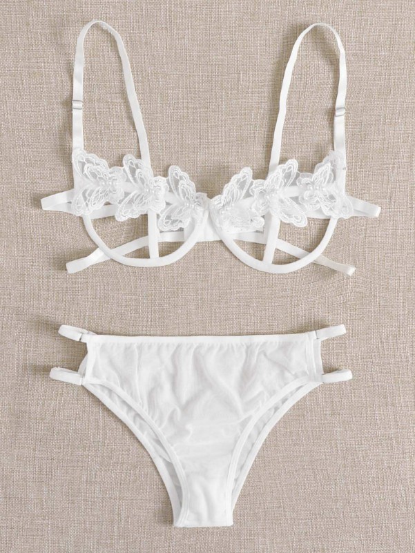 Appliques Cut Out Underwire Lingerie Set