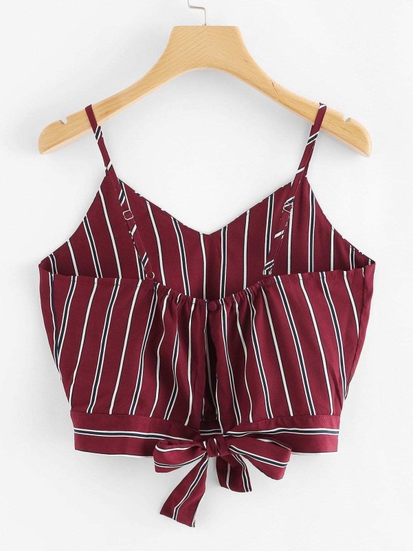 Striped Split Tie Back Crop Cami Top 2054