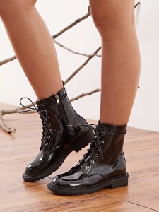 Artificial Patent Leather Lug Sole Combat Boots