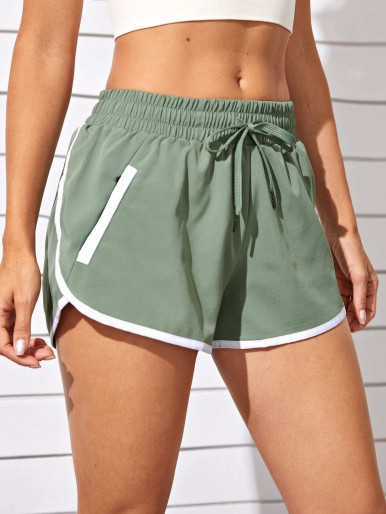 Athletic Contrast Binding Drawstring Shorts