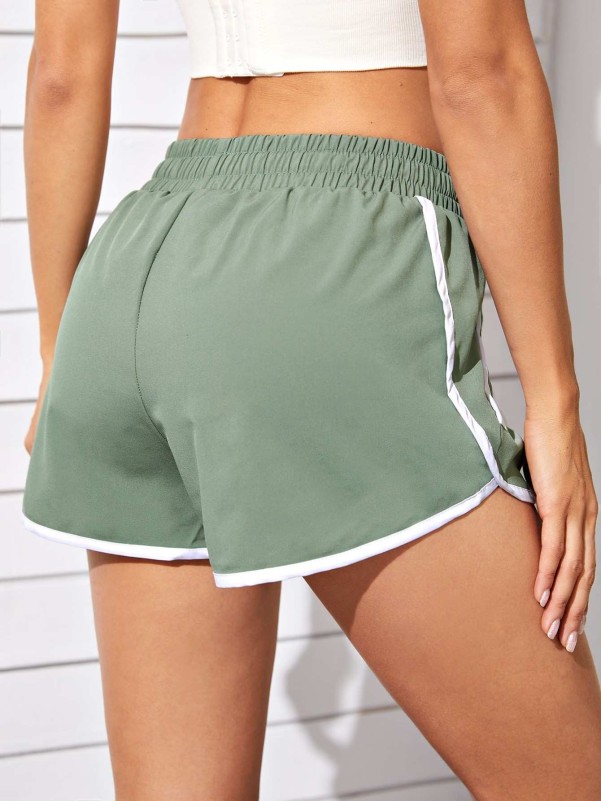 Athletic Contrast Binding Drawstring Shorts