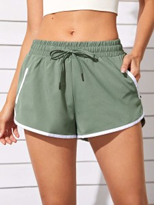 Athletic Contrast Binding Drawstring Shorts