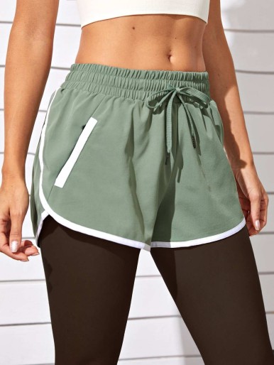 Athletic Contrast Binding Drawstring Shorts